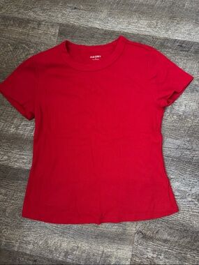 Old Navy Bright Red Ribbed Short Sleeve Tee